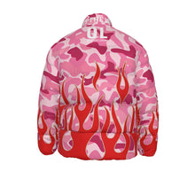 Load image into Gallery viewer, Pink Camo Flame Puffer Jacket