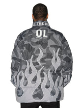 Load image into Gallery viewer, Grey Camo Flame Puffer Jacket