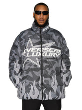 Load image into Gallery viewer, Grey Camo Flame Puffer Jacket