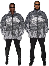 Load image into Gallery viewer, Grey Camo Flame Puffer Jacket
