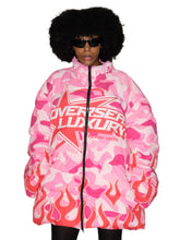 Load image into Gallery viewer, Pink Camo Flame Puffer Jacket
