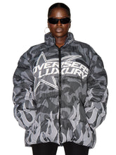Load image into Gallery viewer, Grey Camo Flame Puffer Jacket

